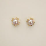 Clover zircon and pink pearl earrings