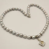 Gray pearl necklace and citrine/zircon crystal pendant