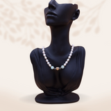 White pearl, jade and hematite necklace with Charm