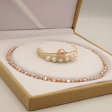 Set Collier perles boutons roses et bracelet perles roses et blanches