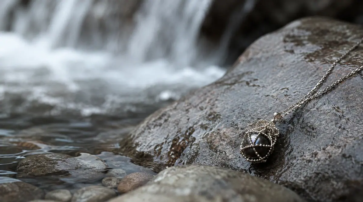 Perles et eau claire de montagne